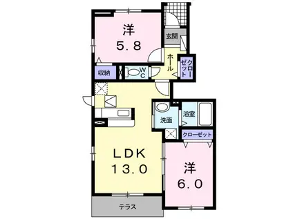 サンウィッシュA(2LDK/1階)の間取り写真
