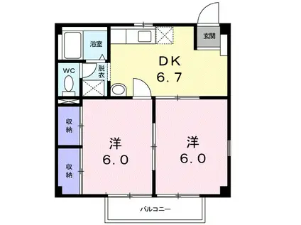 グリーンハイム中社(2DK/2階)の間取り写真