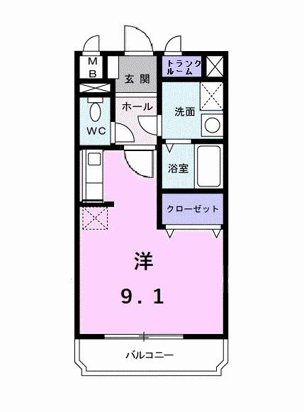サンシティ ヴィオラ(ワンルーム/2階)の間取り写真