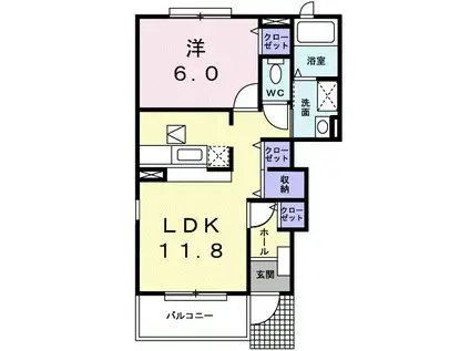 Y.クルメン(1LDK/1階)の間取り写真