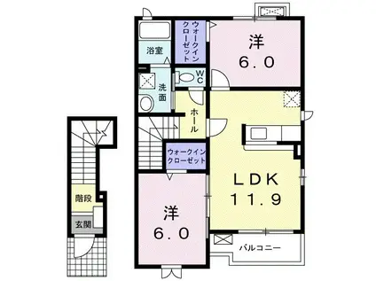サニー・グレイス(2LDK/2階)の間取り写真