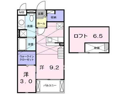 ラフレシール・メゾン・宮撝Ⅰ(1LDK/2階)の間取り写真