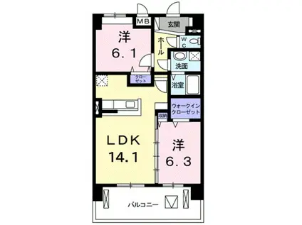 パークコート ケンエイⅡ(2LDK/5階)の間取り写真