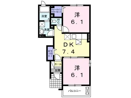 シュライン Ⅱ(2DK/1階)の間取り写真