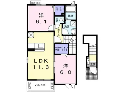 サプリーム 1番館(2LDK/2階)の間取り写真