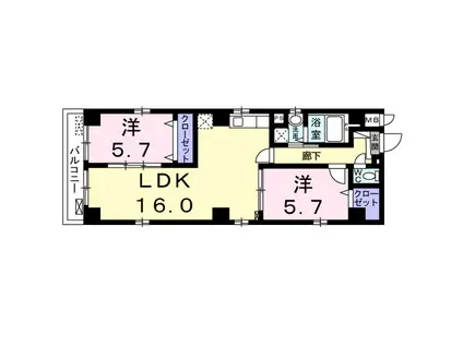 山陰本線 円町駅 徒歩12分 3階建 築13年(2LDK/3階)の間取り写真