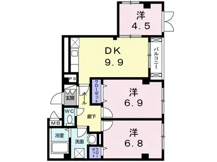 キャトル荒神(3DK/2階)の間取り写真