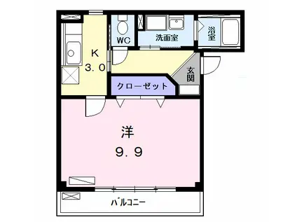 マルトピア九重2(1K/1階)の間取り写真