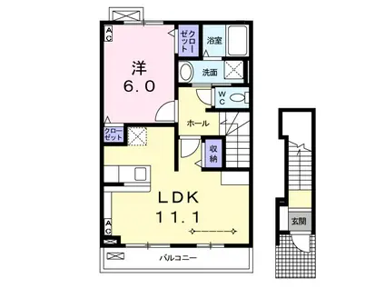 ハピネス岐南Ⅱ(1LDK/2階)の間取り写真