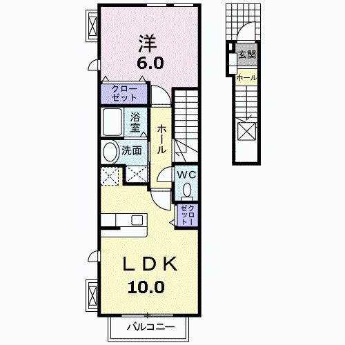 オーシャンヒル1(1LDK/2階)の間取り写真