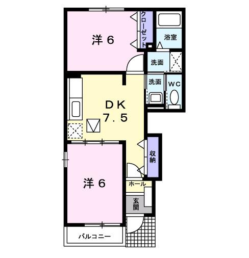 レジデンスⅤ(2DK/1階)の間取り写真