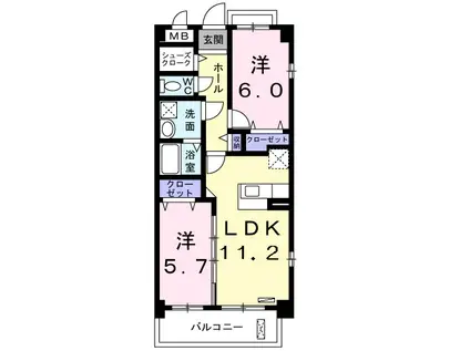 エアリーハウス(2LDK/2階)の間取り写真