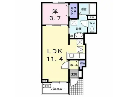 オークパレスⅡ(1LDK/1階)の間取り写真