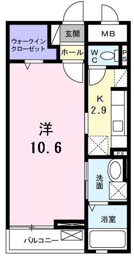 レジデンス若葉1(1K/2階)の間取り写真