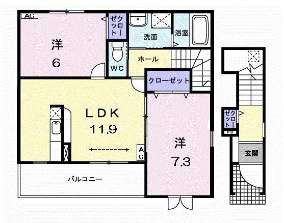 スリー・サークル Ⅰ(2LDK/2階)の間取り写真