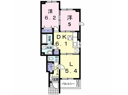 スプリングコート羽鳥野B(2LDK/1階)の間取り写真