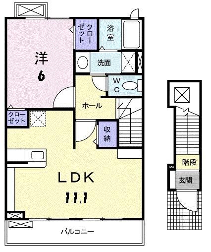 セレノ2(1LDK/2階)の間取り写真