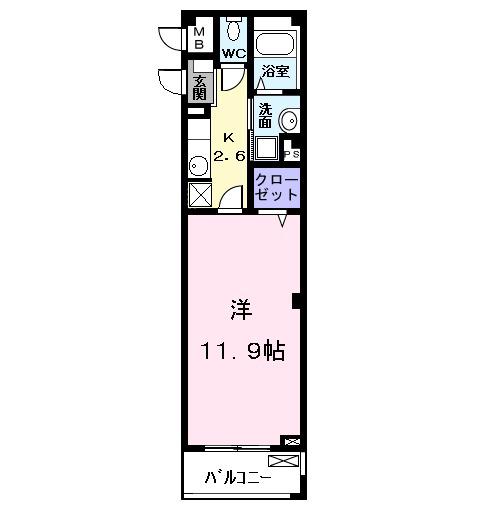 プラシードⅠ(1K/4階)の間取り写真