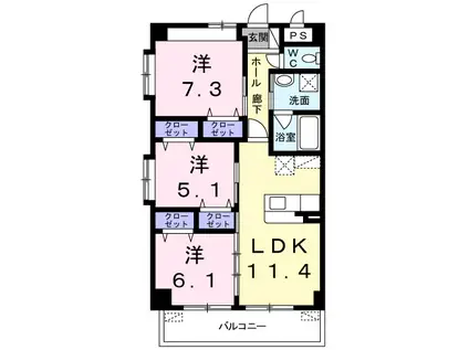 ベルコリーヌ(3LDK/3階)の間取り写真