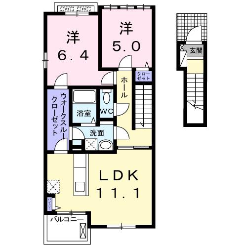 エピナールⅨ(2LDK/2階)の間取り写真