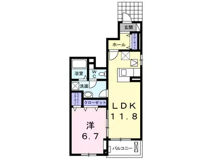 ネオコート W(1LDK/1階)の間取り写真