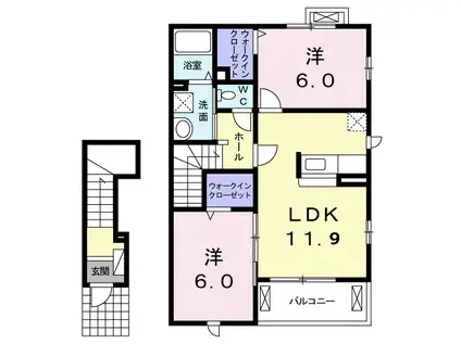 アットホームひまわりⅡ(2LDK/2階)の間取り写真
