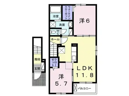ジェルメ橋爪 Ⅰ(2LDK/2階)の間取り写真