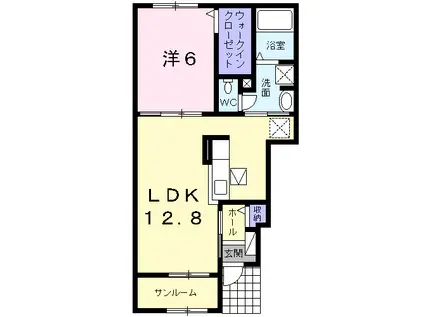 プラシード水内(1LDK/1階)の間取り写真