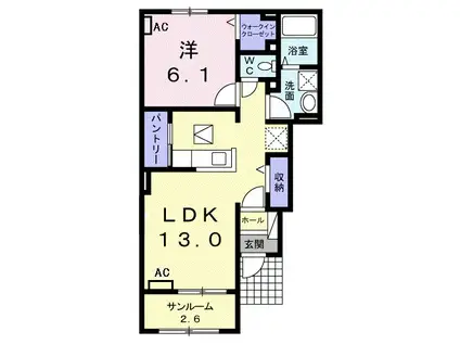 サリチェⅠ(1LDK/1階)の間取り写真
