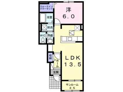 ミニヨンパレ Ⅰ(1LDK/1階)の間取り写真