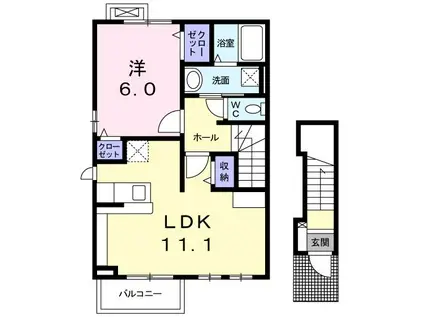 ブリアンローズ(1LDK/2階)の間取り写真