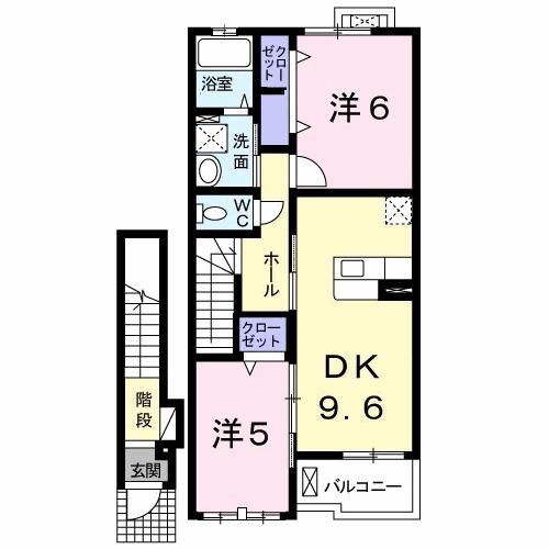 カルムコリーヌⅡ(2DK/2階)の間取り写真