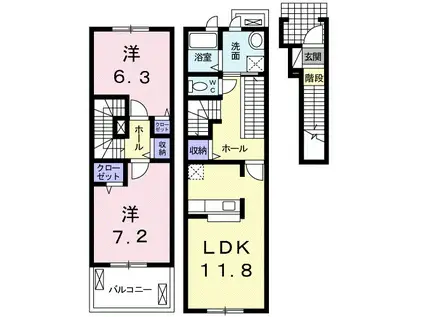 ルミエールⅠ(2LDK/2階)の間取り写真