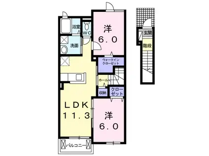 アンソレイエⅥ(2LDK/2階)の間取り写真