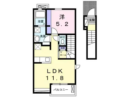 フレスカB(1LDK/2階)の間取り写真