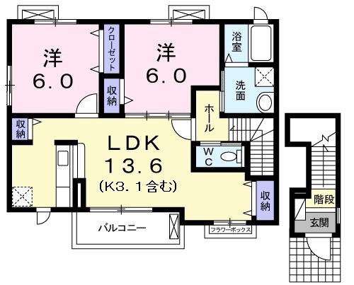 ウィステリア西砂Ⅲ(2LDK/2階)の間取り写真