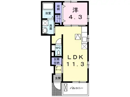 R.Kハイム Ⅰ(1LDK/1階)の間取り写真