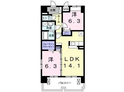 竜美丘フォレスト(2LDK/2階)の間取り写真