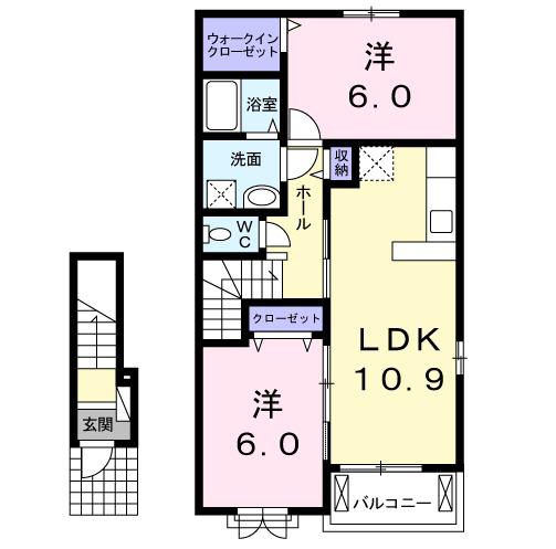 シャインズ ウィンドⅠ(2LDK/2階)の間取り写真