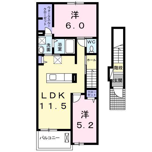 エスポワールⅠ(2LDK/2階)の間取り写真