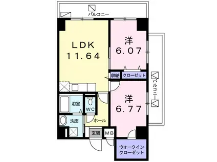 リバティーズSAGA.Ⅱ(2LDK/7階)の間取り写真