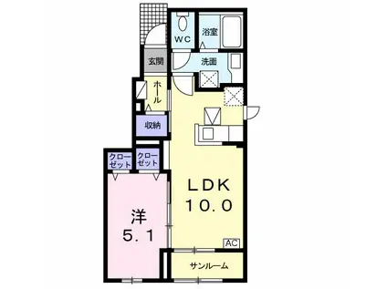 コンフォート南鶉Ⅰ(1LDK/1階)の間取り写真