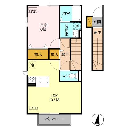 フォーゲルテラス リラⅤ(1LDK/2階)の間取り写真