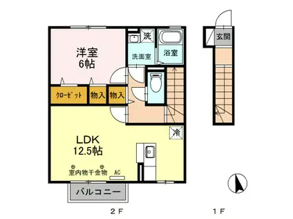 愛宕の杜C棟(1LDK/2階)の間取り写真