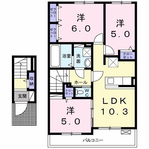 オドゥール・ダムール(3LDK/2階)の間取り写真