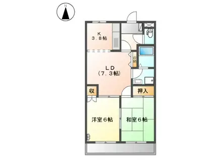 レジアスハイム遼仙Ⅱ(2LDK/2階)の間取り写真