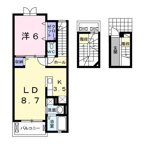 アムールⅠ(1LDK/3階)の間取り写真