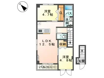 アンソレイユ下山門(2LDK/2階)の間取り写真