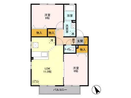 イーストヒルズ参番館(2LDK/1階)の間取り写真