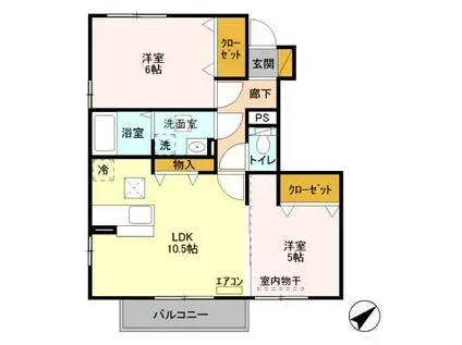 ハイブリッジⅠ(2LDK/1階)の間取り写真